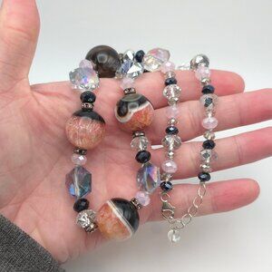 20 Inch Sterling Silver Handmade Crystal And Stone Necklace B69